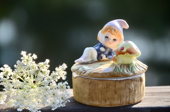 GARDEN GNOME Mushroom Fairy Box | Vintage Homco C… - image 1