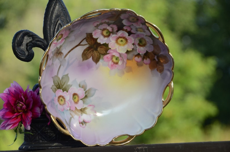 Purple and Yellow Cottage Chic Bowl #M301 NORITAKE HAND PAINTED Bowl Cherry Blossom Porcelain Bowl