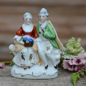 Occupied Japan Courting Couple Victorian Decor. Circa 1940s. Cottage Chic/Shabby Chic Figurines. Romantic Couple. Colonial Couple.#171002