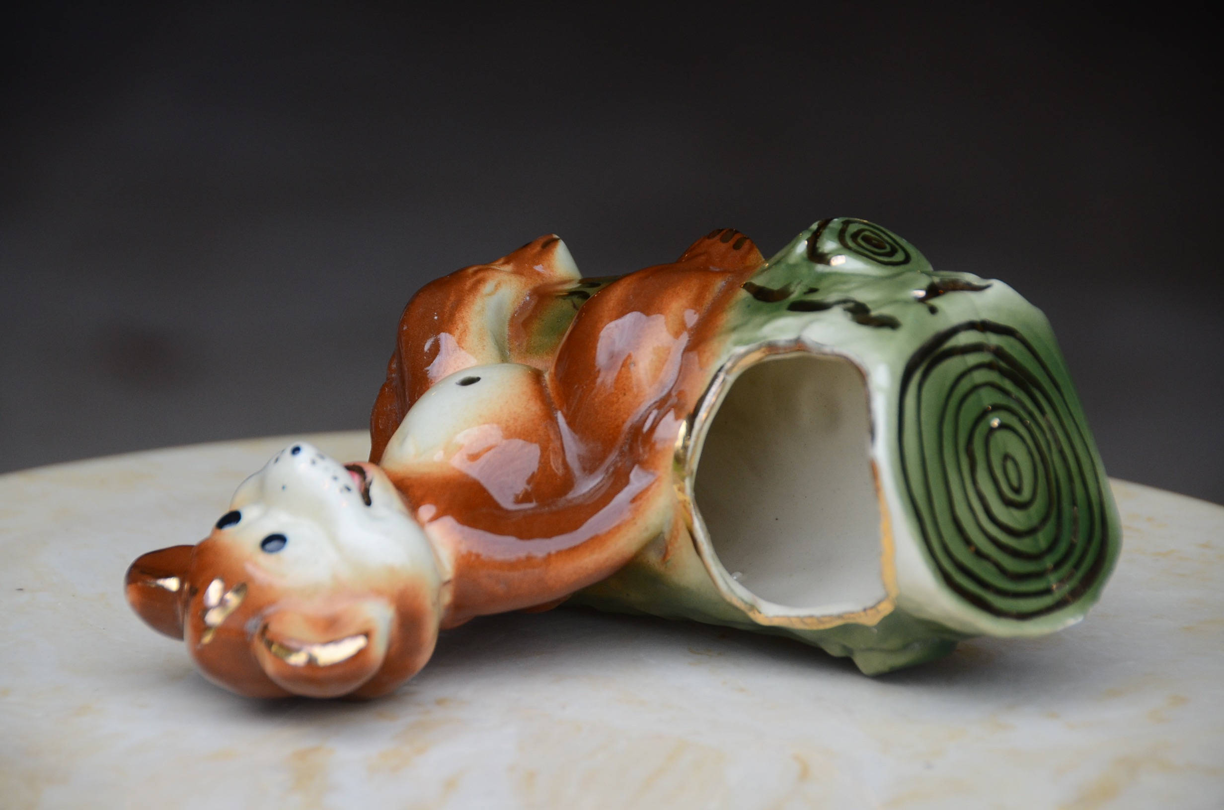 Vintage American Bisque Pottery Bear on a Log Planter. 1940s. Etsy