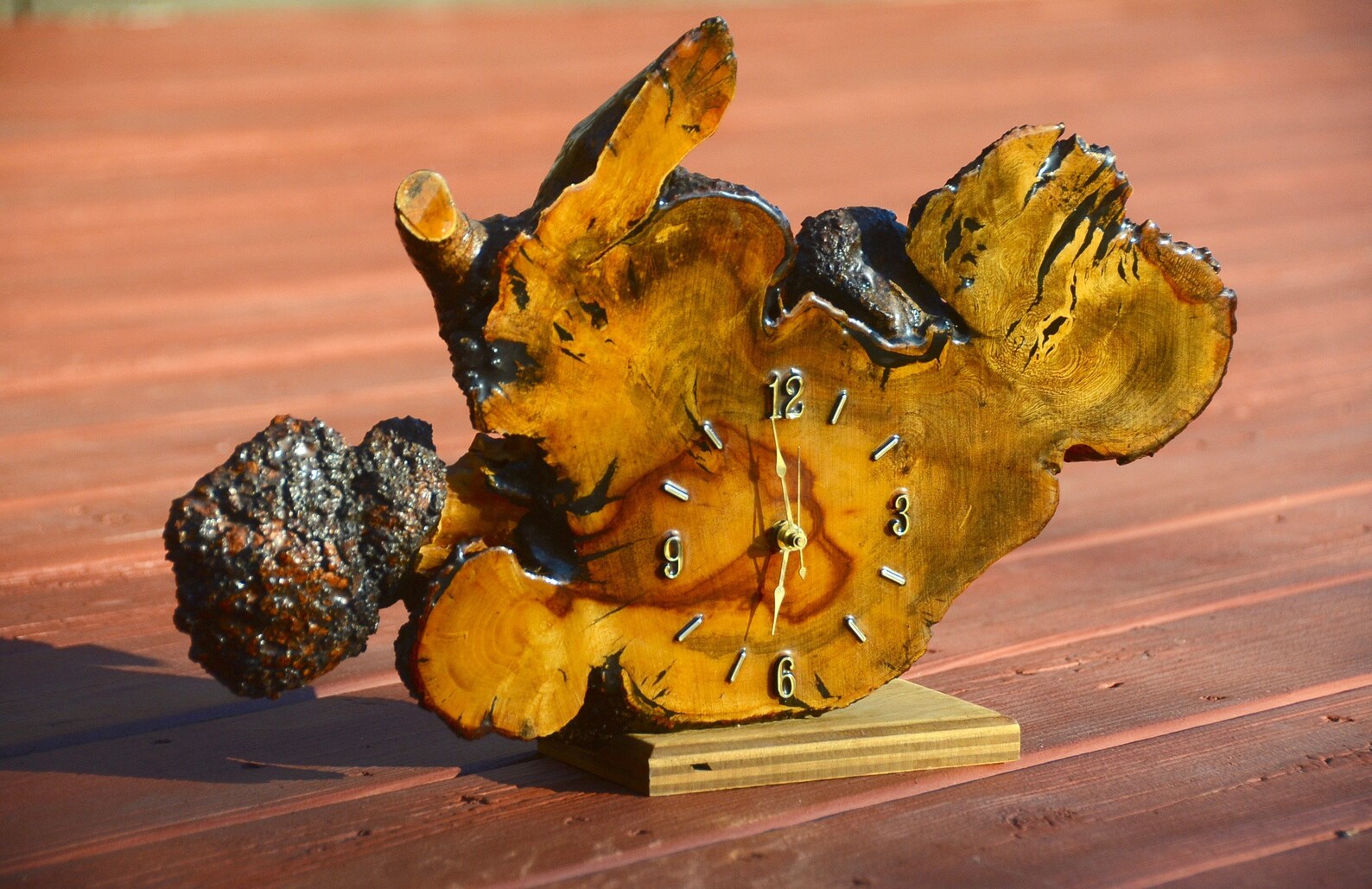 BURL WOOD Clock Mid Century Wood Table Clock Burl Mid Etsy