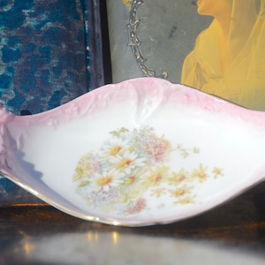 Antique Carl Tielsch Porcelain Celery Tray: Floral German Bone China | Antique Victorian Vegetable Dish with Handles | Pink Flowers Dish#I45
