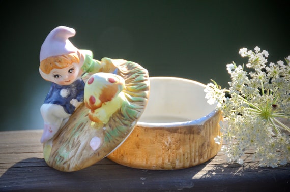 GARDEN GNOME Mushroom Fairy Box | Vintage Homco C… - image 3
