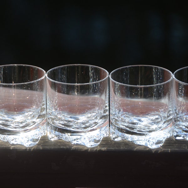 SOLD TOGETHER | Mid-Century LOWBALL Glasses Clear with Chunky Base | Retro Whiskey Glasses | 1960s Barware | Modern Barware