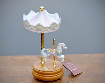 CAROUSEL HORSE Revolving Music Box | "All Around the Town" | Westland Limited Edition Porcelain Carousel Horse with Parasol Umbrella #O120