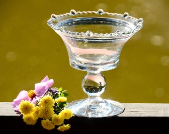 Vermillion Clear Paden City Glass Compote – Beaded Edge Candy Dish #I5