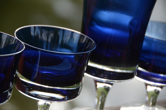 Mid-Century Denby Mirage Blue Stemware: Wine/Water Goblet #N128