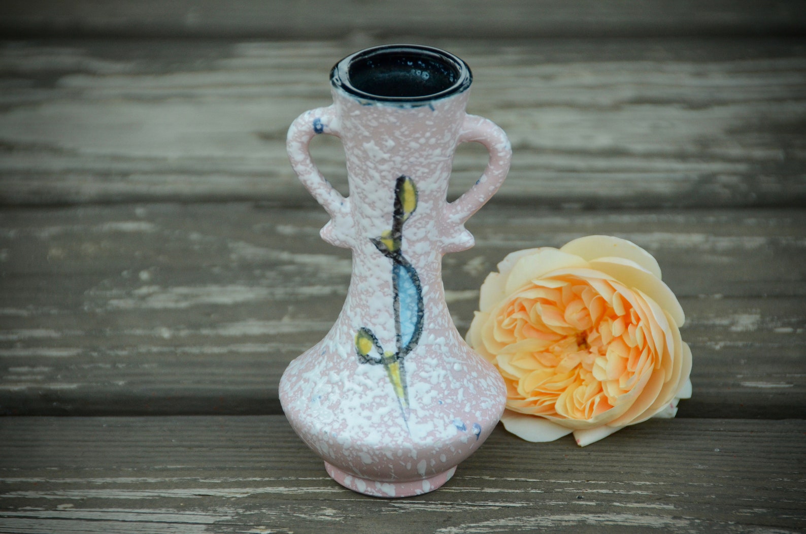 Midcentury BUD VASE Pink Splatter Paint MCM Doublehandle Etsy