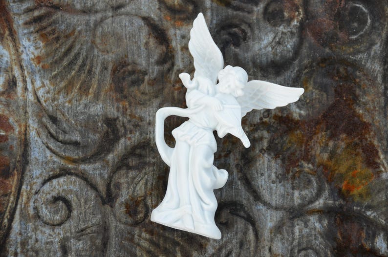 Vintage PORCELAIN Bisque ANGEL Figurine Playing a Violin Christmas