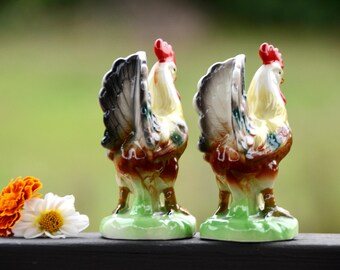 ROOSTER FIGURINES | Chicken Figurines | Mid-century Chickens