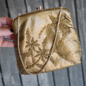 1980s Gold Beaded EVENING PURSE | Hand Made Purse Hong Kong | Vintage Gold Beaded Handbag #R9