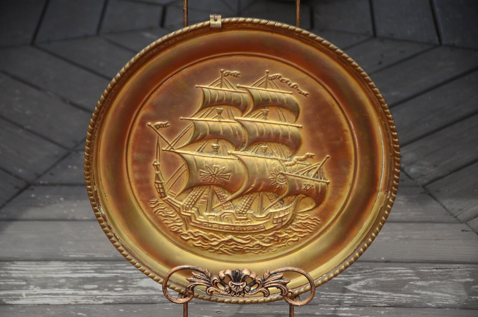 Vintage Brass Boat Wall Hanging Large Plate Nautical Decor Etsy