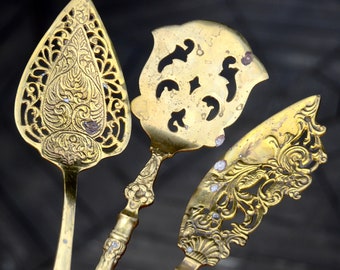 BRASS Cake or Pie SERVING Utensils | Made in India Brass Utensils | Ornate Cake Servers | Pizza Lasagna Servers #O113