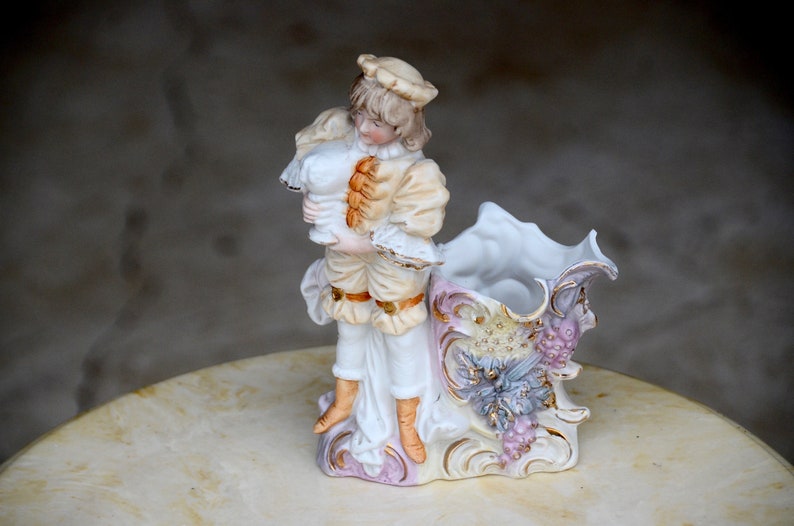 Rococo Victorian Figurine Planter Vase. Porcelain/Bone China Planter Vase.Rococo Decor. Victorian Vase. Edwardian Vase. Bisque Planter. #f5 image 3