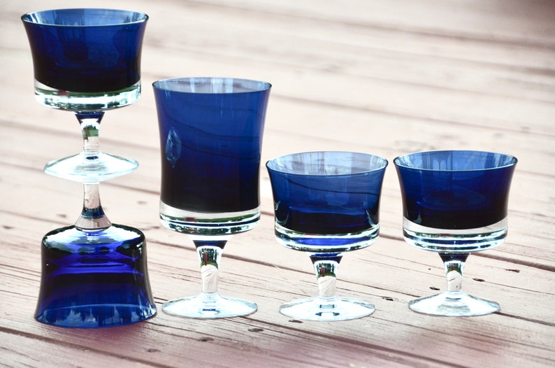 Denby Mirage blått glasglas från mitten av århundradet: Vin-/vattenbägare #N128 bild 4