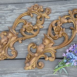 Pair of Regency Homco Wall Sconce Candlestick Holders | French Cottage Chic Decor | Hollywood Regency Decor | MCM Candleholders #W