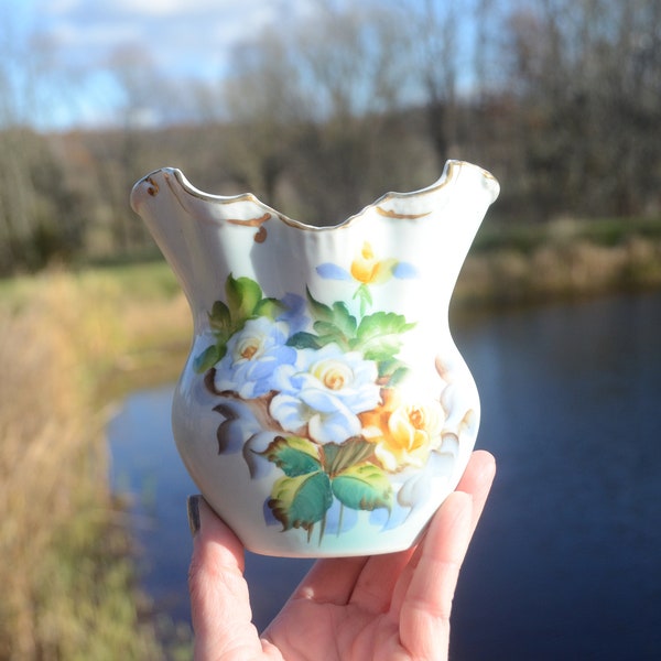Shabby Chic Powder Blue PORCELAIN VASE | French Country Decor | Blue Rose Vase | Vintage Porcelain Victorian Vase | Shabby Chic Decor #XX2