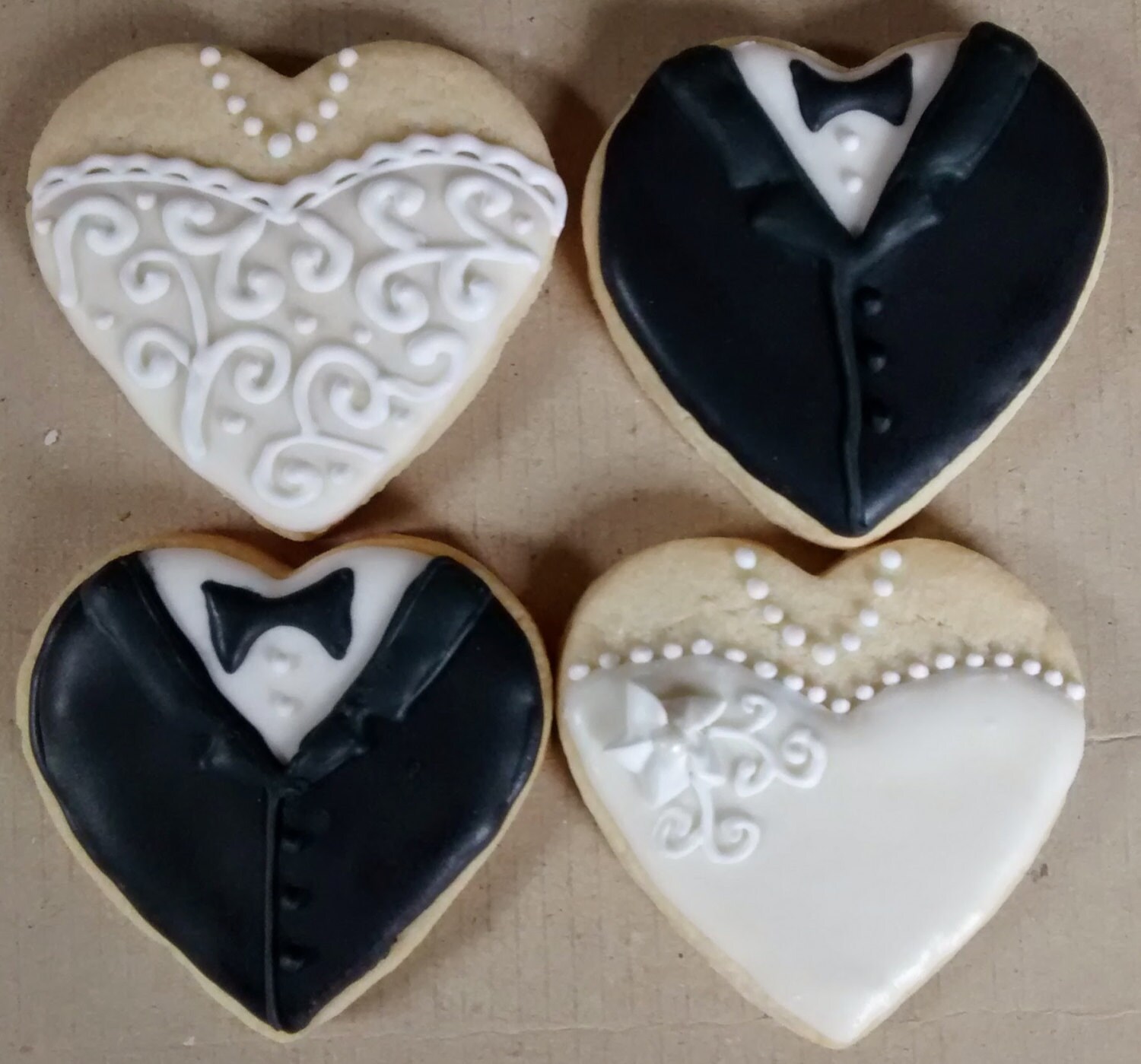 Wedding bride and groom heart cookies and bite size flowers | Etsy