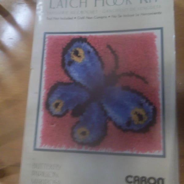 WonderArt Butterfly Latch Hook Kit by Caron 12" x 12" Blue and Pink Made in USA