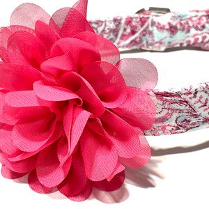Pink and Aqua Paisley Dog Collar - Girl Pet Collar - Removable Flower