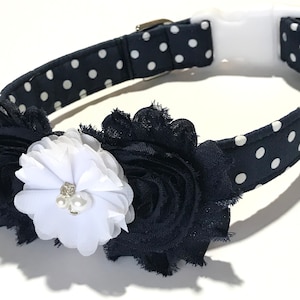 Navy and White Polka Dot Dog Collar - Girl Dog Collar - Handmade Dog Collar