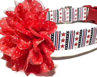 Patriotic Dog Collar ~ Girl Dog Collar ~ Handmade Dog Collar