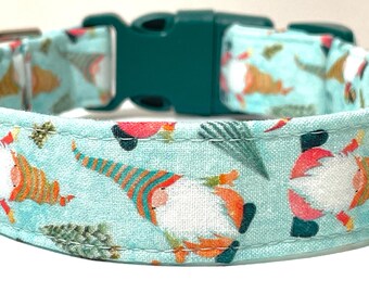 Christmas Gnomes Dog Collar: Holiday Cotton Fabric