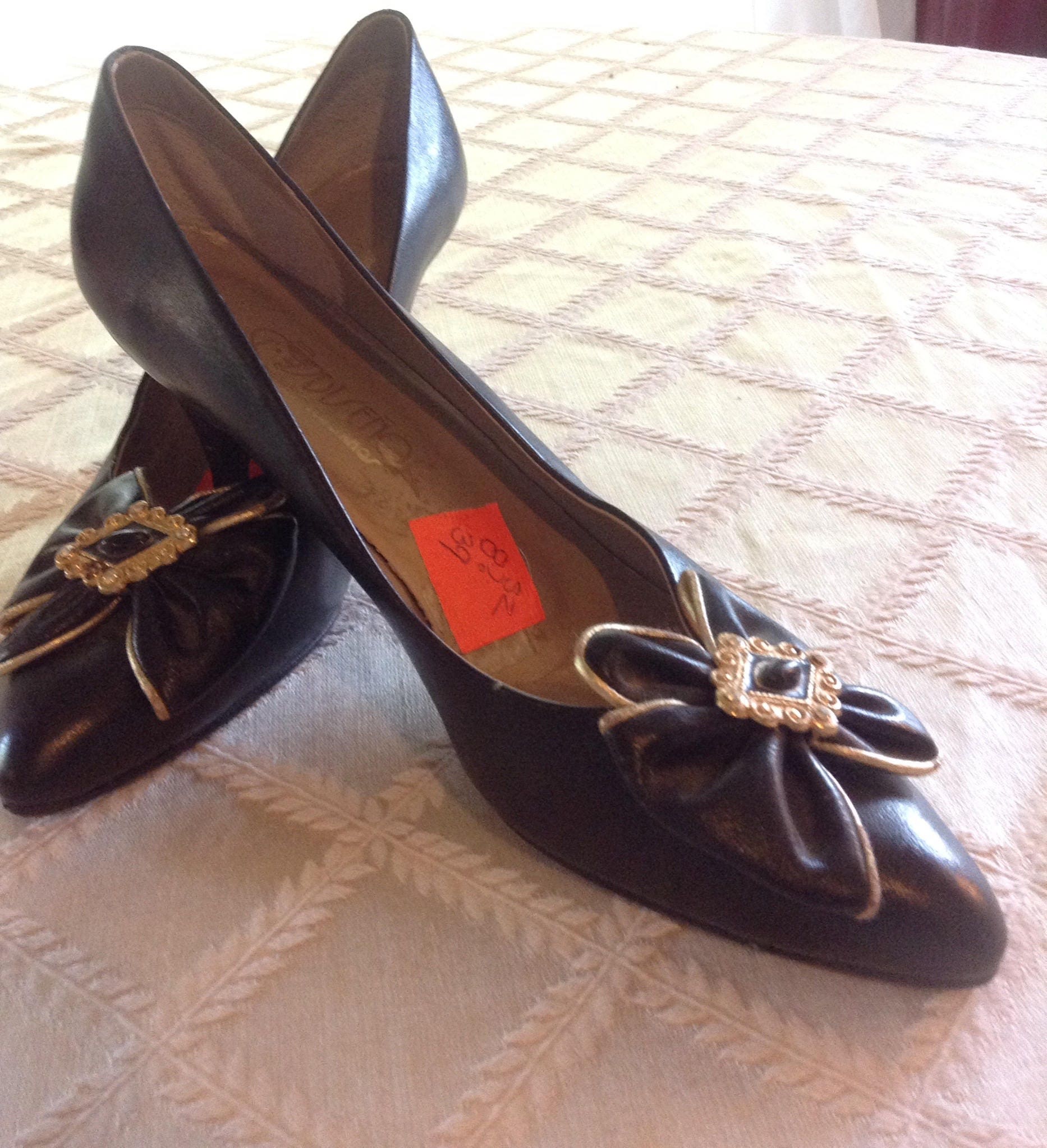 Two Inch Black Heel With Gold Trimmed Accent Etsy