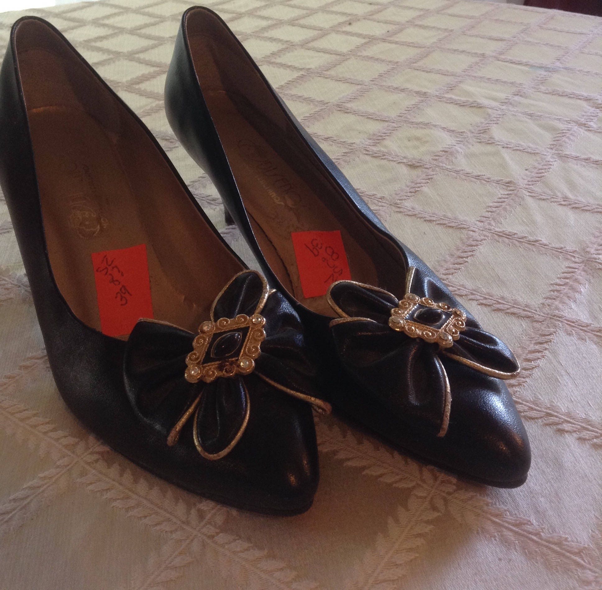 Two Inch Black Heel With Gold Trimmed Accent Etsy