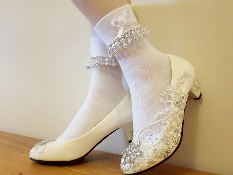 Diamond /& Snow White Lolita Bridal Beaded And Lace Trim Ankle SocksFairyBridesmaids50/'sFall Winter WeddingsEthereal1 Size Fits All