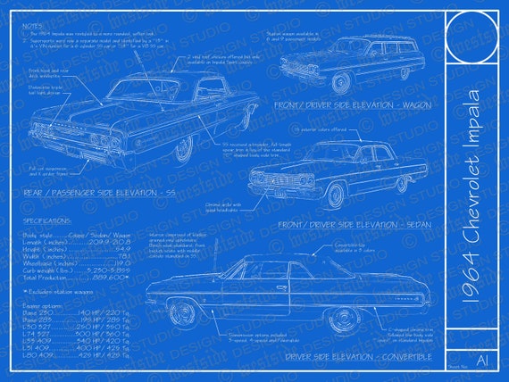 1964 シボレー インパラ ブループリント ポスター 18