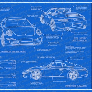2012 Porsche 911 Carrera / Carrera 2 progetto poster 18&quot;x24&quot; (file di immagine JPEG)