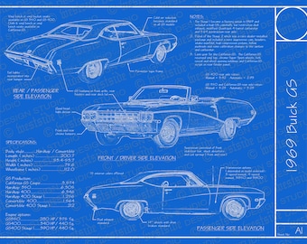1969 Buick GS blueprint poster 18"x24" (Digital image file)