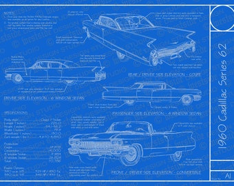 1960 Cadillac Series 62 blueprint poster 18"x24" (Digital image file)