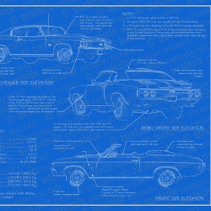 1972 Chevrolet Chevelle SS blueprint poster 18&quot;x24&quot; (JPEG image file)