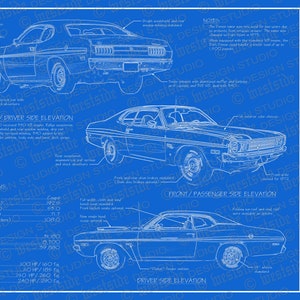 1972 Dodge Dart Demon blueprint poster 18&quot;x24&quot; (Digital image file)