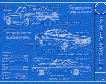1972 Dodge Dart Demon blueprint poster 18"x24" (Digital image file)