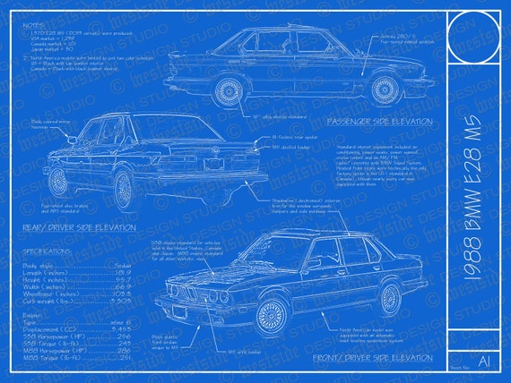 19 Bmw E28 M5 Blueprint Poster 18x24 Digital Etsy