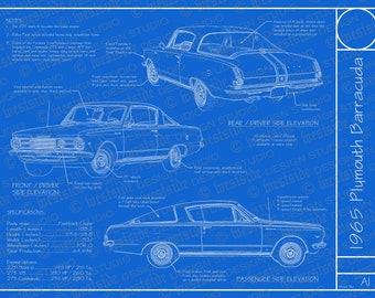 1965 Plymouth Barracuda blueprint poster 18"x24" (Digital image file)