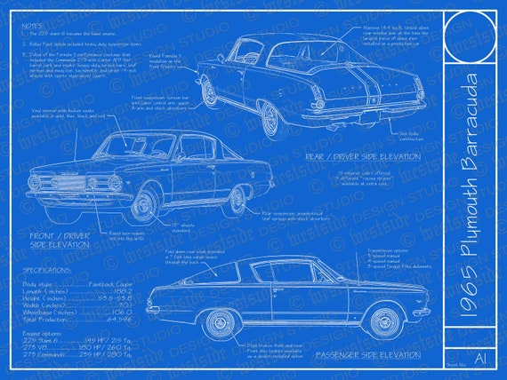 1965 Plymouth Barracuda Blueprint Poster 18
