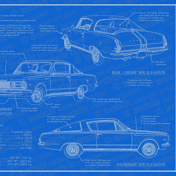 1965 Plymouth Barracuda blueprint poster 18"x24" (Digital image file)