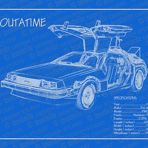 1981 デロリアン - バック・トゥ・ザ・フューチャーの設計図 8"x10" (JPEG 画像ファイル)