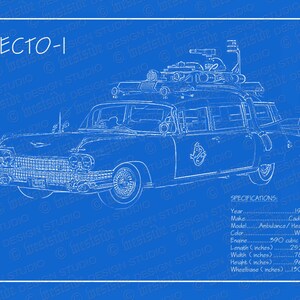 1959 Cadillac - ECTO 1 blueprint 8&quot;x10&quot; (JPEG image file)
