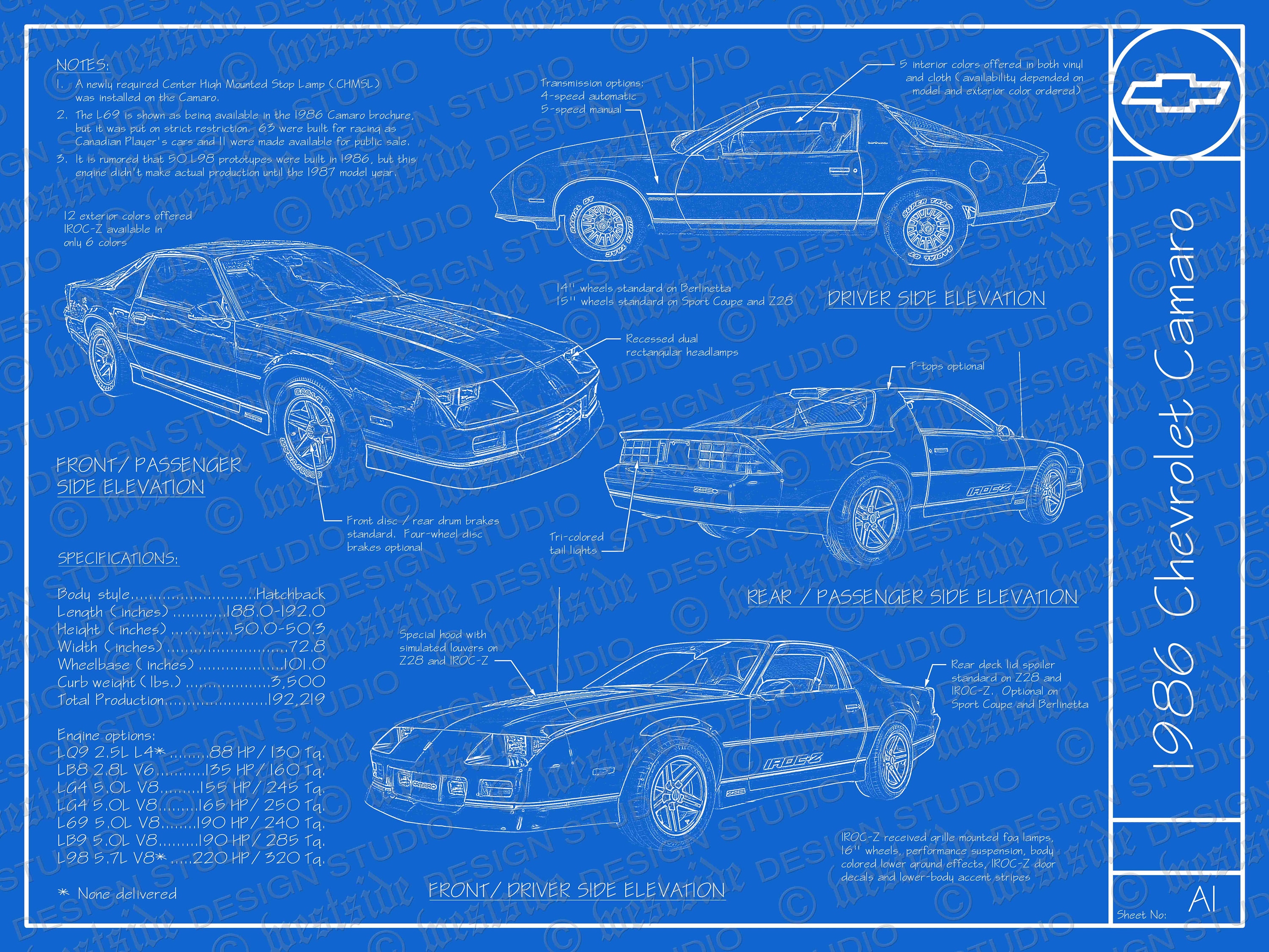 1986 Cartel de plano Chevrolet Camaro 18x24 - Etsy España