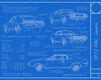 1972 AMC Javelin blueprint poster 18"x24" (Digital image file)