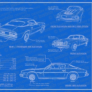 1974 Chevrolet Camaro blueprint poster 18&quot;x24&quot; (JPEG image file)