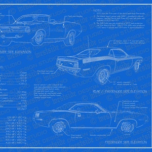 1970 Plymouth Barracuda blueprint poster 18"x24" (Archivo de imagen digital)