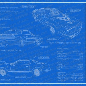 1986 Pontiac Firebird / Trans Am blueprint poster 18&quot;x24&quot; (Digital image file)
