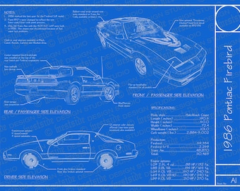 1976 Pontiac Firebird / Trans Am Blueprint Poster | Etsy