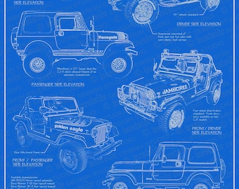 1976-1986 Jeep CJ7 blueprint poster 24"x36" (Digital image file)